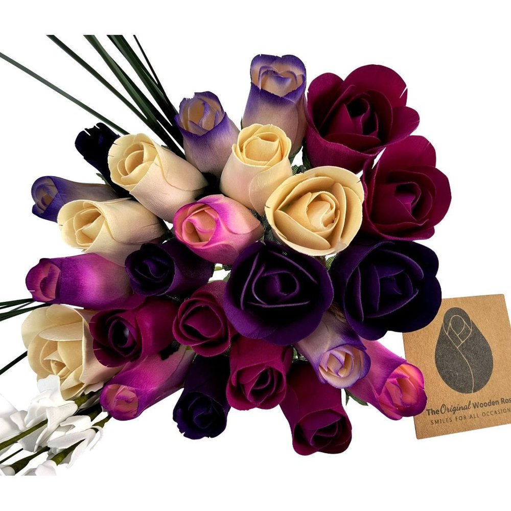 2 Dozen Deluxe Purple Dreams Flower Bouquet. The Original Wooden Rose.